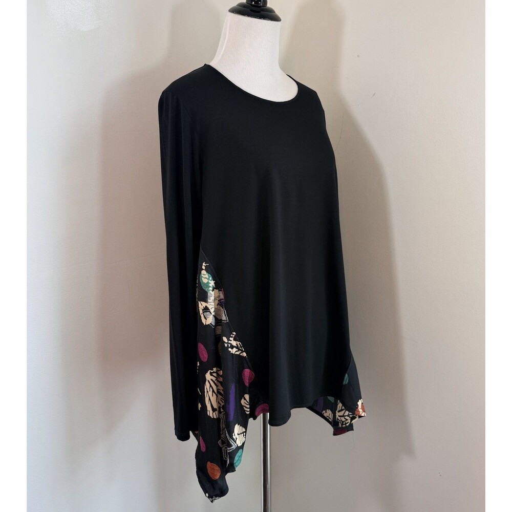 Desigual Art To Wear Y2K Floral Geo Print Tunic Top M Black Sharkbite Hem Indie
